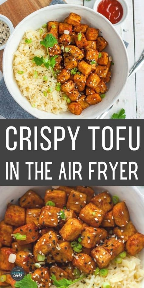 Crispy and easy Air Fryer Tofu is a speedy weeknight dinner. Packed with flavor this crispy fried tofu is the most delicious vegan or vegetarian recipe you can make in under 30 minutes. Air Fryer Tofu, Tofu Recipes Healthy, Gallbladder Diet, Vegetarian Ideas, Airfryer Recipes, Tofu Dishes, Veggie Meals, Tasty Dinner, Easy Air Fryer