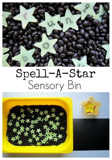 Here's a great sensory bin to help you sneak in some preschool letter recognition and basic letter sounds! Make it a spelling game for your kindergarten or early elementary child! Your sensory child is going to love scooping out these little stars in this space themed sensory bin by My Mundane and Miraculous Life! #sensory #alphabet Night Sky Sensory Bin, Stars Sensory Bin, K4 Crafts, Star Sensory, Star Activities, Preschool Shapes, Sensory Kids, Space Lessons, Space Preschool