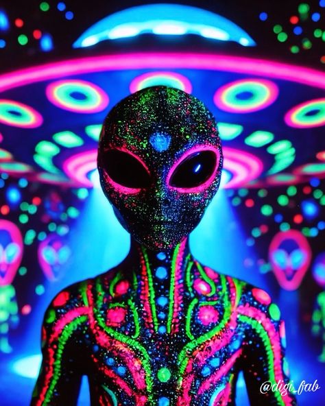 Alien Artist, Cosmic Aesthetic, Neon Alien, Alien Halloween, George Melies, Animation Stop Motion, Blacklight Party, Alien Aesthetic, Alien Concept