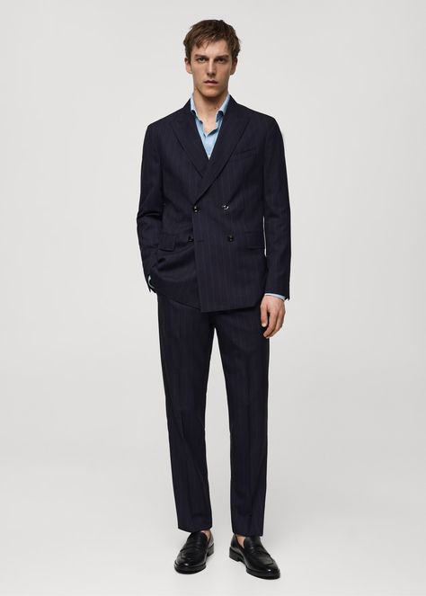 Mens Suit Outfit Ideas, Suit With Sneakers Mens, Tailored Jacket Outfit, Prada Suit Men, Classic Tailored Black Three-piece Suit, Black Timeless Tailored Suit, Blue Jacket Outfits Men, Formal Pinstripe Double-breasted Suits, Pinstripe Double-breasted Business Suit