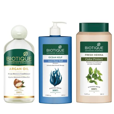 SAY GOODBYE TO HAIRFALL! Introducing Biotique, bio ocean kelp anti hairfall shampoo 165ml, biotique argan oil hair conditioner from Morocco 300ml& biotique fresh henna color protect shampoo& conditioner 340ml. Get this special hair care from the link given in my highlight! #biotiqueshampoo #biooceankelp #antihairfallshampoo #antihairfalltreatment #arganoilofmorocco #shampoo& conditioner #bestamazonfinds #musthaveshampoo #musthaveproducts #amazonfinds #bestantihairfallshampoo #shamp... Hair Growth Therapy, Anti Hair Fall Shampoo, Henna Color, Ayurvedic Recipes, Organic Shampoo, Argan Oil Hair, Oil Hair, Color Treated Hair, Shampoo Conditioner