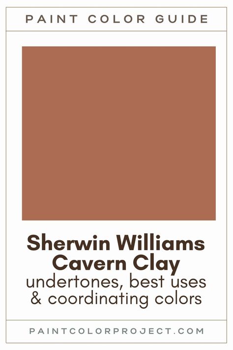 Looking for the perfect dark orange paint color for your home? Let’s talk about Sherwin Williams Cavern Clay and see if it works for your home! Sw Terracotta Paint, Kitten Cabinet Colors, Clay Front Door Color, Burnt Sienna Paint Color, Terra Cotta Paint Color Sherwin Williams, Burnt Sienna Walls, Rust Painted Walls, Terracotta And Dark Green Color Palette, Terracotta Bathroom Paint