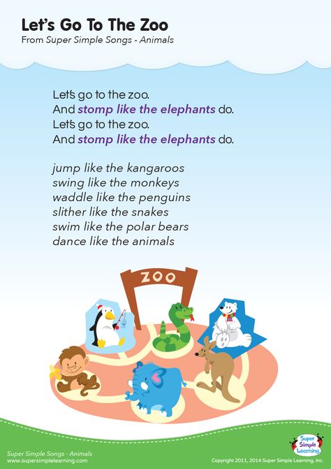 Let’s Go To The Zoo Lyrics Poster | Super Simple Zoo Animal Songs Preschool, Animal Songs For Preschool, Zoo Songs, Zoo Animals Preschool, Zoo Lessons, Zoo Animal Activities, Animal Song, Preschool Zoo Theme, Zoo Preschool