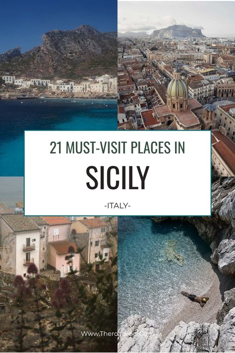 21 must-visit places in Sicily illustrated with scenic photos of the coastline, cities, and countryside. Sicily Best Beaches, What To Do In Sicily, Sicily Travel Guide, Sicily Italy Photography, Things To Do In Sicily, Noto Sicily, Cefalu Sicily, Catania Sicily, Visit Sicily