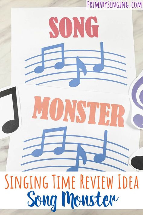 Create your very own song monster that you can use to review any primary song! There are so many fun ways to use this cute idea, including 'feed the monster music notes' and 'eat the song lyrics'! #LDS #Primary#Musicleader #Singingtime Reviewing Primary Songs, Singing Time Ideas Primary 2023, Primary Review Games, Primary Song Review Games, Singing Time Review Games, Wiggles Songs, Lds Primary Chorister Ideas, Lds Primary Songs, Singing Time Ideas