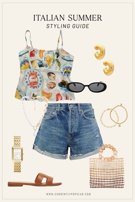 14+ Italian Summer Outfits for Your Next European Vacation - Currently Popular European Summer Outfits Colorful, Italian Inspired Outfits, Italian Summer Outfits 2024, Sorrento Italy Outfits, Outfits To Wear On Vacation, Italy Trip Outfits, Italian Aesthetic Outfit, Italian Summer Aesthetic Outfit, Italian Aesthetic Fashion