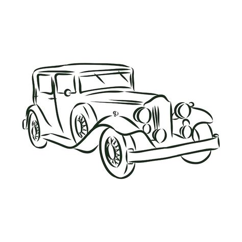 Model A Car, Retro Cars Drawing, Old Car Drawing Easy, Vintage Car Drawing Pencil, Vintage Car Drawing Easy, Car Drawing Sketches Easy, Old Car Sketch, Old Cars Drawing, Car Simple Drawing