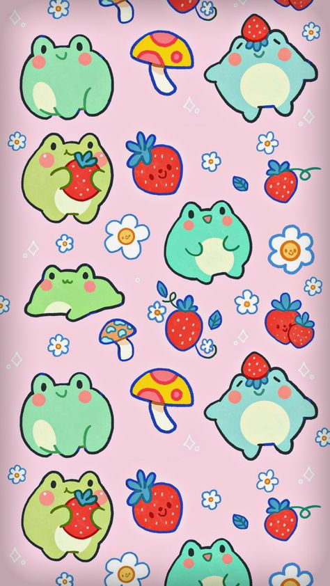 Frog Phone Wallpaper, Frog Phone, Strawberry Frog, Positive Wallpapers, Wallpaper Themes, Phone Icons, Sticker Ideas, Ios Wallpapers, Happy Words