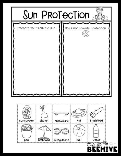 Mrs. B's Beehive: Next Generation Science Standards in Kindergarten Summer Safety Crafts, Summer Safety Activities, Sun Safety Activities, Ngss Kindergarten, Safety Lesson Plans, Science Safety, Kindergarten Organization, Summer Safety, Ngss Science