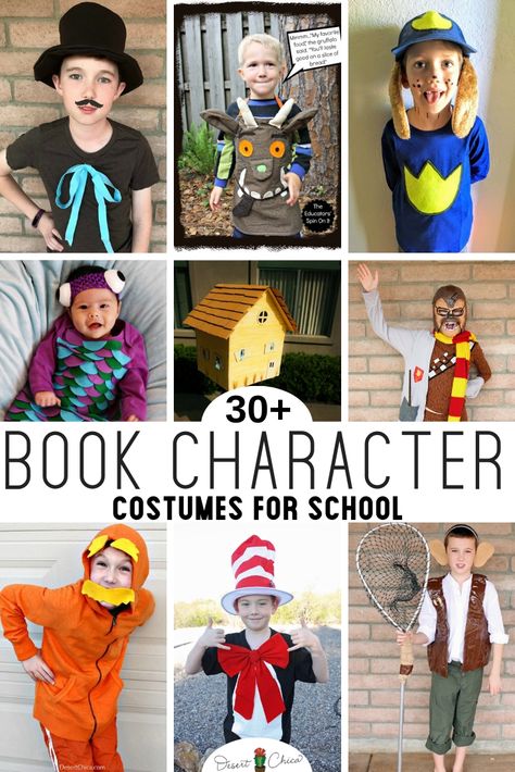 Easy DIY Book Character costumes for kids and for teachers. Over 30 classic and unique story book costumes for boys, for girls and for adults. Basically a simple or last-minute costume idea for just about everyone! Storybook Character Costumes | Character DIY Costume | Dress lie a Book Character for Kids | Dress like a Book Character for Teachers | Word Book Day Costumes for Teachers. Best Storybook Character Costumes, Billy B Brown Book Week Costume, Book Character Costumes For Kids Boys, Last Minute Book Character Costumes, Book Character Day For Boys, Storybook Character Costumes For Kids, Character Day Spirit Week Last Minute, Boys Book Character Costumes, Book Character Costumes For Kids