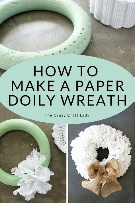 Doily Wreath Diy, Foam Wreaths Diy, Foam Wreath Ideas Diy Christmas, Diy Wreath Form, Foam Wreath Ideas, Foam Wreath Ideas Diy, Styrofoam Wreath Ideas, Easy Wreaths To Make, Foam Wreaths