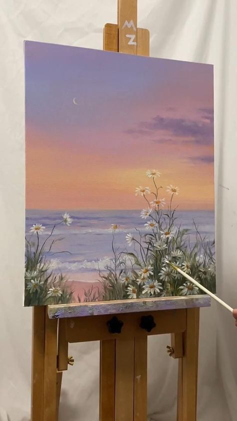 Ocean Art Painting, Sky Art Painting, Canvas Painting Tutorials, Soyut Sanat Tabloları, Canvas Painting Landscape, Canvas Painting Designs, Landscape Art Painting, Art Painting Gallery, Painting Art Lesson