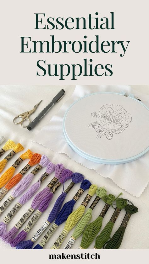 Embroidery Needles Guide, Embroidery Essentials, Water Soluble Fabric, Needle Threader, Hand Embroidery Kit, Embroidery Scissors, Types Of Embroidery, Embroidery Supplies, Fabric Markers