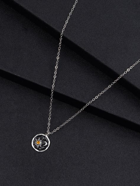 Men Sun & Moon Detail Round Charm Necklace Mens Moon Necklace, Sun Necklace Men, Vietnam Jewelry, Sun Necklace, Moon Pendant Necklace, Man On The Moon, Moon Pendant, Moon Necklace, Sun Moon