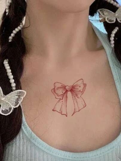 Fake tattoo from Shein, but the tattoo itself is cute Cute Pink Tattoos, Tattoos For Children, Pink Bow Tattoos, Children Tattoo, Kind Tattoo, Band Tattoos, Pink Tattoo, Knot Tattoo, Ribbon Tattoos