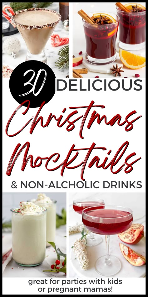 Are you looking for fun Christmas drinks without alcohol? Here are 30 delicious Christmas mocktail recipes! These non-alcoholic Christmas drinks include hot drink, punch, mulled ciders & more! Winter These are the best Christmas mocktails you'll find - perfect for your holiday parties! These are holiday drinks are great for pregnant women, kids, & others who want alcohol-free environment! Christmas Drinks Nonalcoholic Pitcher, Christmas Slush Mocktail, Mocktails For Parties, Peppermint Mock Tail, Mocktails Non Alcoholic Mason Jar, Non Alcoholic White Russian, Christmas Party Beverages, Sugar Cookie Mocktail Non Alcoholic, Christmas Drink Presentation