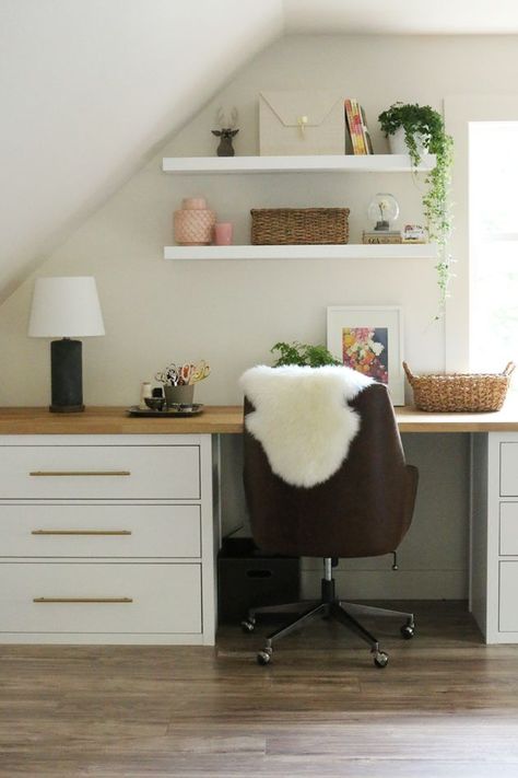 Ikea Home Office, Jones Design Company, Ikea Desk Hack, Desk Hacks, Ikea Office, Studio Desk, Ikea Desk, Office Nook, Office Guest Room