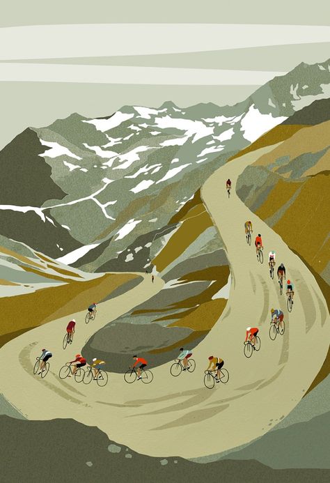 Vintage Cycling Posters, Bike Wall Painting, Cyclist Painting, Cyclist Drawing, Cycling Posters Graphic Design, Bike Graphic Design, Cycling Painting, Cycling Art Illustrations Posters, Mountain Biking Art