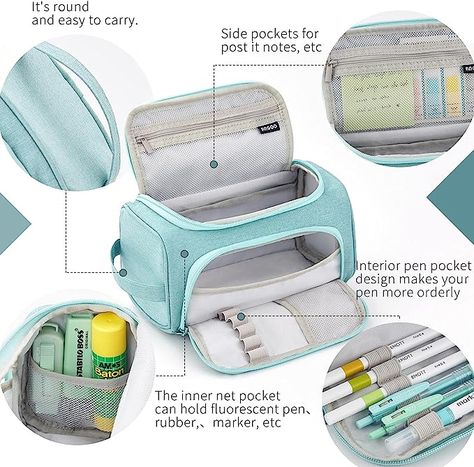 【big Capacity】 The main compartment fit up to 80-100 pens/pencils, and can store small stationery in the side pockets, such as notes, Rubber, Sticker, etc. In the slot of front flap , can put a few shorter pens that are often used. 【Muti-Function】New Multifunctional pencil/makeup bag, hand-held design, easy to carry at anytime in everywhere, the compact size fits most of bags. Not only for pencil pen case, but also can be used for art,craft pouch, travel or makeup cosmetic bag, great to use as t Special Pencil Case, Pencil Case Design, College Office, Cute Stationary School Supplies, Cute Pencil Case, Office Organizer, Stationary School, Cute Stationary, Cute School Supplies