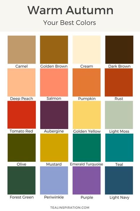 Teal Inspiration, Autumn Color Palette Fashion, Deep Autumn Color Palette, Autumn Skin, Soft Autumn Color Palette, Warm Skin Tone, Deep Autumn, Skin Color Palette, Descriptive Words