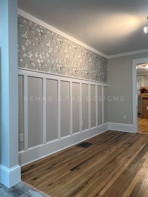 Wainscoting And Wallpaper, Wallpaper And Wainscoting, Custom Wainscoting, Dining Room Paneling, Bedroom Wainscoting, Front Doors Ideas, Faux Wainscoting, Wainscoting Bedroom, Berkeley Homes