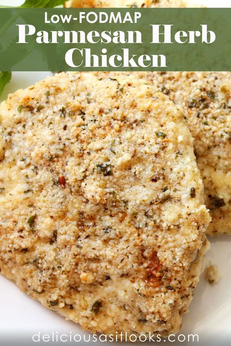 Low FODMAP Parmesan Herb Chicken Low Food Map Diet, Food Map Diet, Fodmap Chicken Recipes, Ibs Friendly Food, Low Residue Diet, Fodmap Chicken, Fodmap Lunch, Fodmap Recipes Dinner, Low Fodmap Chicken