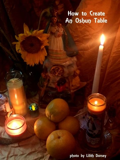 September 8th is the feast for Oshun in the religion of Santeria ( La Regla Lucumi.) Oshun is the Orisha in charge of the sweet waters of love Osun Orisha Goddesses, Shrine Table, Oshun Offerings, Oshun Altar, Oshun Prayer, Feast Table, Orisha Oshun, Oshun Goddess, Orishas Yoruba