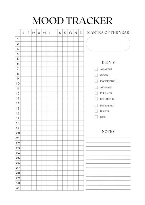 Mood Diary Template, Yearly Tracker, Bullet Journal Template, Bullet Journal Yearly, Mood Diary, Diary Template, Bullet Journal Mood Tracker Ideas, Bullet Journal Tracker, Bullet Journal Mood