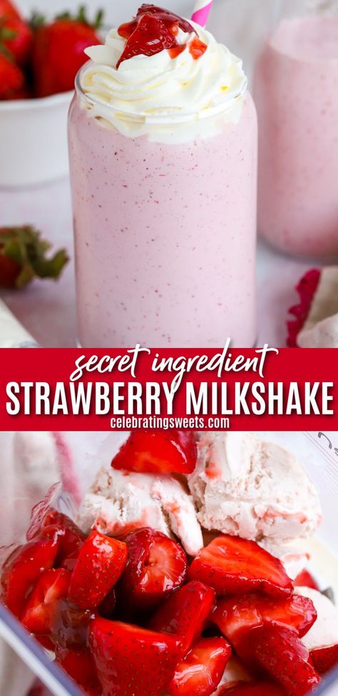 Strawberry Ice Cream Shake, Strawberry Milkshake Recipe No Ice Cream, Fruit Milkshake Recipe, Strawberry Shake Recipe, Strawberry Milkshake Recipe, Frozen Strawberry Recipes, Milkshake Recipe Strawberry, Frozen Deserts, Celebrating Sweets