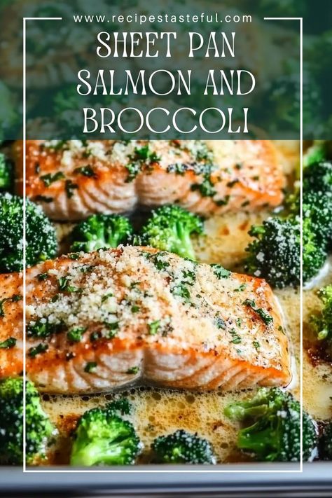 A healthy and delicious one-pan meal that's easy to prepare and packed with flavor. Enjoy flaky salmon paired with tender broccoli, all topped with garlic and Parmesan cheese. Broccoli With Garlic, Sheet Pan Salmon, Parmesan Salmon, Sheet Pan Meals, Pan Salmon, Salmon Recipes Baked Healthy, Salmon And Broccoli, Easy Sheet Pan Dinners, One Pan Dinner