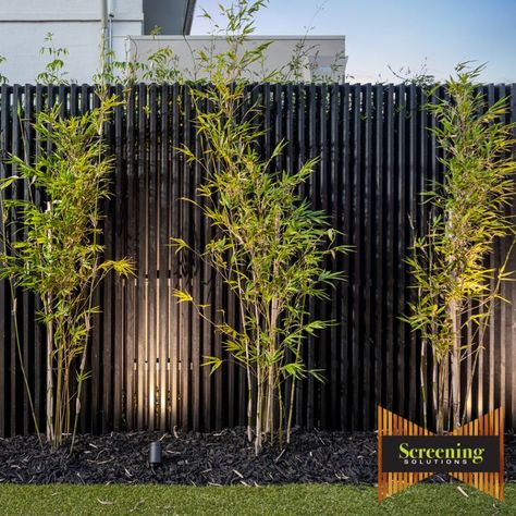 Screening Solutions, 55mm X 40mm recycled black composite screen with 10mm spacings Bamboo Privacy, Fence Toppers, Black Fence, Timber Battens, Timber Screens, Front Fence, Timber Fencing, Lake Side, Lattice Fence