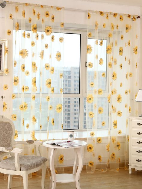 1pc Sunflower Print Curtain | SHEIN USA Sunflower Curtains, Apartment Decoration, Yellow Room, Curtains Living, Printed Curtains, Custom Curtains, Curtains Bedroom, Aesthetic Room Decor, My New Room