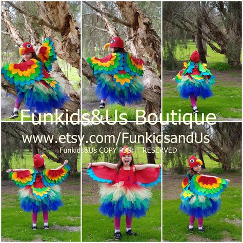 Welcome to Baby/Infants Clothing by Funkids&Us Boutique Amazing Parrot Tutu Dress. I am so in love with this gorgeous Parrot tutu dress, the dress is made from color coordination of a Paradise Parrot, pixie cut tulle like a bird wings in color of royal blue, yellow green and Macaw Costume, Bird Wings Costume, Parrot Costume, Parrot Wings, Tutu Dress Costumes, Handmade Tutu, Bird Costume, Macaw Parrot, Bird Wings