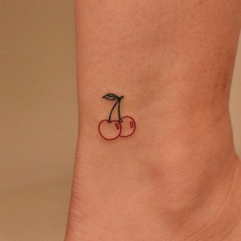 Cute Cherry Tattoo Ideas, Two Cherries Tattoo, 3 Cherry Tattoo, Cherry Fruit Tattoo, Cherry Tattoo Designs Ideas, Cherry Tattoos For Women, Cherrys Tattoo Design, 8 Ball Cherry Tattoo, Cherry Tattoo On Bum For Women