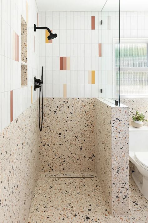 Poolside Bathroom, Terrazzo Bathroom, Subway Tiles Bathroom, Purple Bathrooms, Fireclay Tile, Tile Trends, Up House, Color Tile, Bathroom Flooring