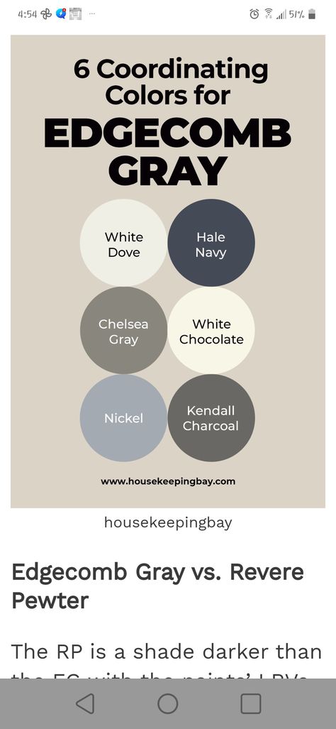 Pale Oak And Kendall Charcoal, Edgecomb Gray Coordinating Colors, Gray Coordinating Colors, Best Neutral Paint Colors, Kendall Charcoal, Edgecomb Gray, Pale Oak, Picket Fences, Revere Pewter