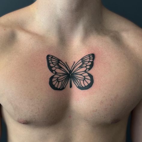 Men's Butterfly Tattoo, Butterfly Tattoo On Men, Butterfly Tattoo Chest, Butterfly Tats, Mens Butterfly Tattoo, Tattoo Aesthetic, Boy Tattoos, Chest Tattoo, Tattoo Inspo