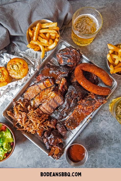 Baby Back Ribs, Spare Ribs, Pulled Pork, Burnt Ends, Brisket, Chicken and Texas smoked Sausage. Beauty on the plate. | pulled pork | chicken wings | baby back ribs | french fries | coleslaw | Bodeans bbq | delivery food | London | Delivery Food, Sharing Platters, Burnt Ends, Pork Chicken, Meat Platter, Smoked Meat, Texas Bbq, Back Ribs, Best Meat