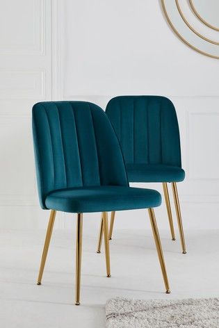 Opulent Velvet Dark Teal Set of 2 Stella Dining Chairs With Gold Finish Legs Dining Room Teal, Teal Dining Chairs, Art Deco Dining Chair, Gold Dining Chairs, Teal Chair, Teal Kitchen, Blue Dining Chair, Deco Chairs, Dining Table In Living Room