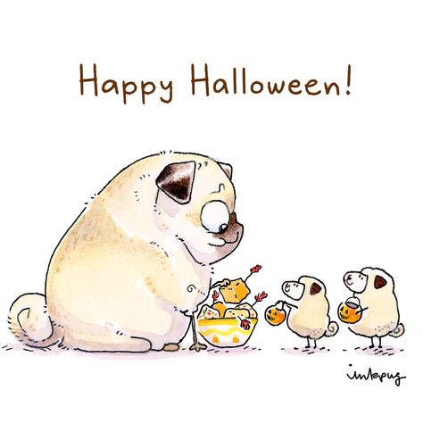 Ink Pug, Halloween Pug, Funny Pugs, Pug Cartoon, Pug Illustration, Golden Retriever Art, Pugs And Kisses, Pug Art, Pug Mom