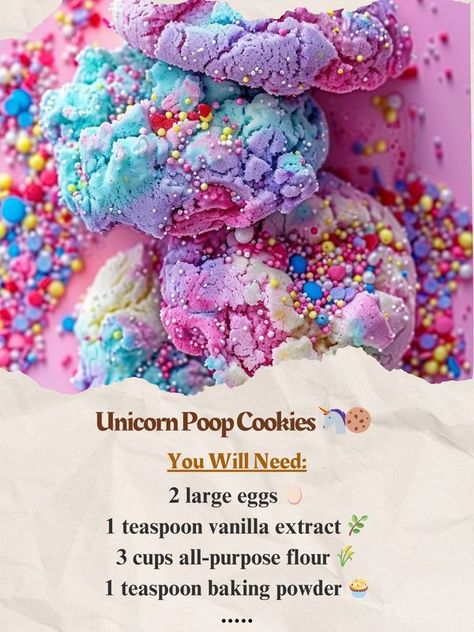 Grandma’s Easy Recipes | Unicorn Poop Cookies 🦄🍪 | Facebook Marble Bundt Cake Recipe, Unicorn Poop Cookies, Purple Food Coloring, Purple Food, Unicorn Poop, Unicorn Cookies, Candy Sprinkles, Crazy Funny Pictures, Edible Glitter