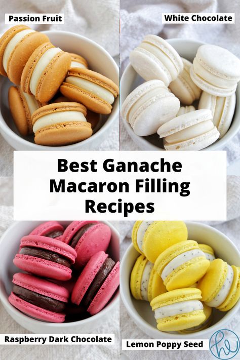 four different flavors of macarons. Macaroons Flavors Macaron Filling, Best Macaron Filling Recipe, White Chocolate Macaron Filling, Perfect Macaron Recipe, Macaron Ganache Recipe, Chocolate Ganache Macaron Filling, Macaron Fillings Ideas, Dairy Free Macaron Filling, Fruit Ganache Recipe