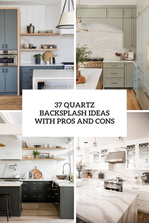 quartz backsplash ideas with pros and cons cover Countertop Same As Backsplash, Full Backsplash Quartz, Quartz Kitchen Backsplash Ideas, Quartz And Tile Backsplash, Short Quartz Backsplash, Counter Top And Backsplash The Same, Kitchen Backsplash Matching Counter, Quartz Kitchen Backsplash With Shelf, Backsplash Matching Countertop