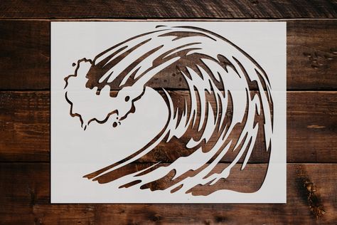 Wave  Stencil We use 10 mil Mylar which is high quality, flexible but very durable. These Wave  Stencils are reusable and great for so many different crafts or business uses. If you paint on the stencil we suggest cleaning off when done. If you need a different size that is not listed just message us. We make them ourselves and can make any custom size. All sizing is based off the physical stencil not the text or image. We provide a border around the text or image to tape or clamp. If you have a Beach Stencils, Leaf Wall Stencil, Nautical Stencils, Wave Stencil, Wall Stencils Diy, Cool Stencils, Mural Stencil, Stencil Wall, Stencil Decor