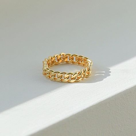 Cuban Link Ring, Gold Chain Ring, Chain Ring Gold, Herkimer Diamond Earrings, Gold Curb Chain, Link Ring, 18k Gold Chain, Layered Rings, Stone Dangle Earrings