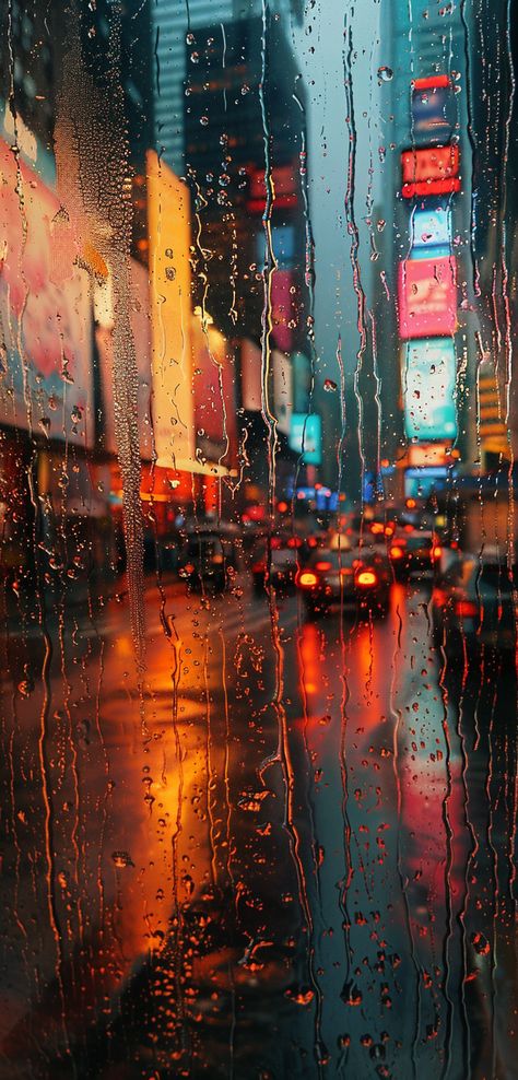 urban vibe Raining Iphone Wallpaper, Rainy Day Wallpaper Iphone, Rainy Night Wallpaper, Urban City Aesthetic, Rain In Nyc, Rainy Wallpaper, Rainy Window, City Life Photography, Iphone Wallpaper Lights