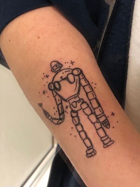 Castle In The Sky Robot Tattoo, Laputa Castle In The Sky Tattoo, Laputa Tattoo, Castle In The Sky Tattoo, Studio Ghibli Castle, Ghibli Castle In The Sky, Castle In The Sky Robot, Doodle Tattoos, Sky Tattoo