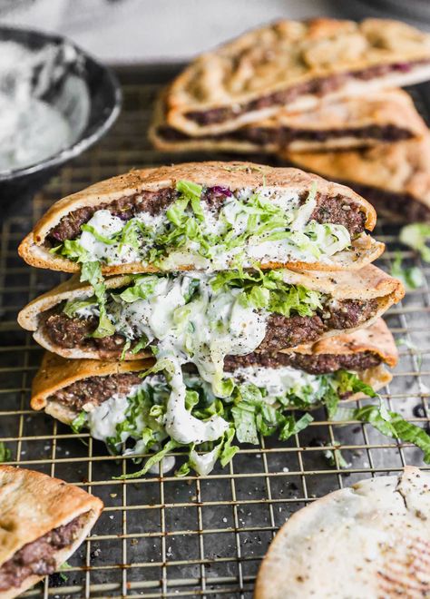 Stuffed Pita Stuffed Pita, Pita Pocket Recipes, Yogurt Flatbread, Cucumber Sauce, Sandwich Sauces, Grilling Kabobs, Ground Sirloin, For Keeps, Favorite Recipes Dinner