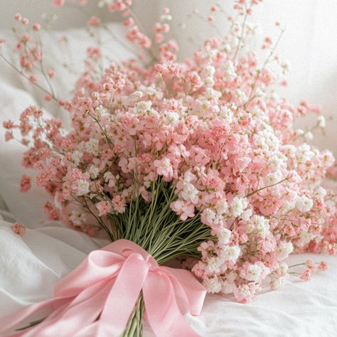 Baby Breathe Flowers, Baby Pink Flower Bouquet, Baby Breaths Flower, Pink Baby Breath, Babies Breath Flowers, Baby Breath Flower Aesthetic, Baby's Breath Aesthetic, Baby’s Breath And Roses, Baby’s Breath Flowers