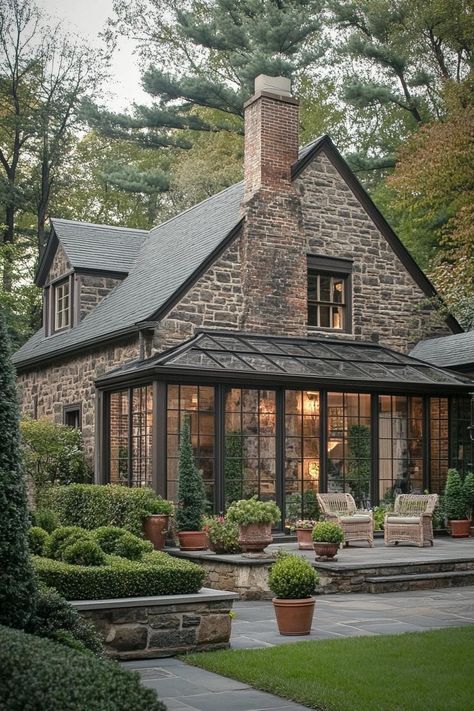 Stone Cottages Exterior, New Stone House, Modern Cobblestone House, Stone House Garden, English Cottage New Build, Stone House Designs Exterior, Historic Stone House, English Style House Exterior, English Cottage Architecture